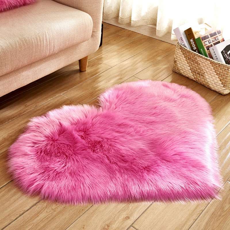 Love Heart Rugs Artificial Wool Sheepskin Hairy Carpet Faux Floor Mat Fur Plain Fluffy Soft Area Rug