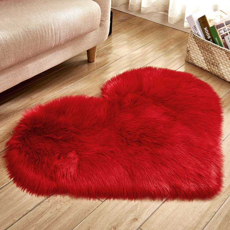 Love Heart Rugs Artificial Wool Sheepskin Hairy Carpet Faux Floor Mat Fur Plain Fluffy Soft Area Rug