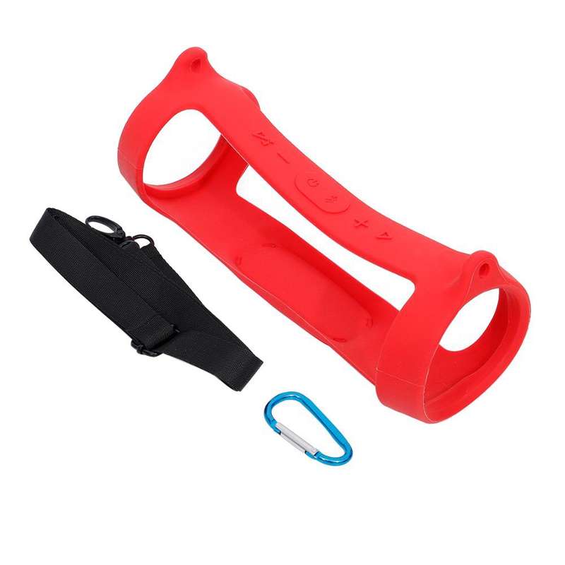 For JBL Charge 4 Bluetooth Speaker Portable Silicone Protective Cover with Shoulder Strap & Carabine