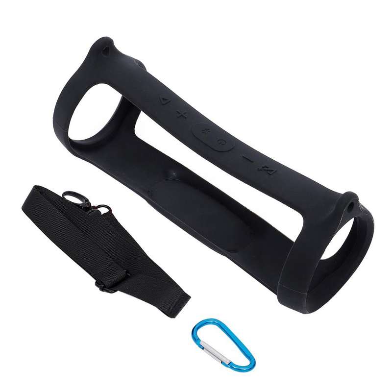 For JBL Charge 4 Bluetooth Speaker Portable Silicone Protective Cover with Shoulder Strap & Carabine
