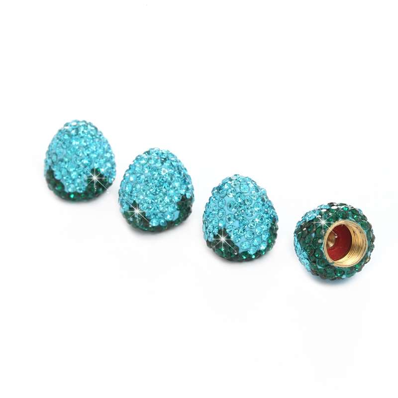 Metal Car Universal Diamond-studded Strawberry Valve Cap Copper Valve Cover(Lake Blue)