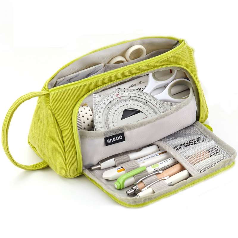 Angoo Student Large-Capacity Stationery Bag Portable Gift Cosmetic Bag(Bean Pink Corduroy)