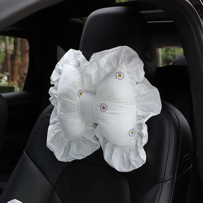 Bow Car Head Pillow Car Seat Neck Pillow Comfortable Cotton Car Supplies, Colour: Sun Flower Headres