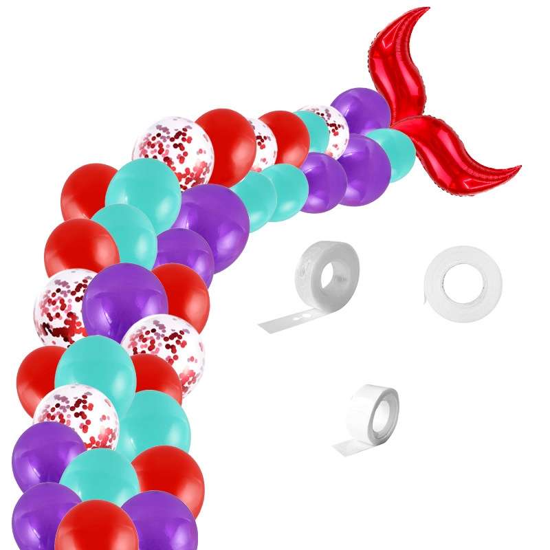 5011 Birthday Party Decoration 12 Inch Mermaid Tail Latex Balloon Set(Rose Red)
