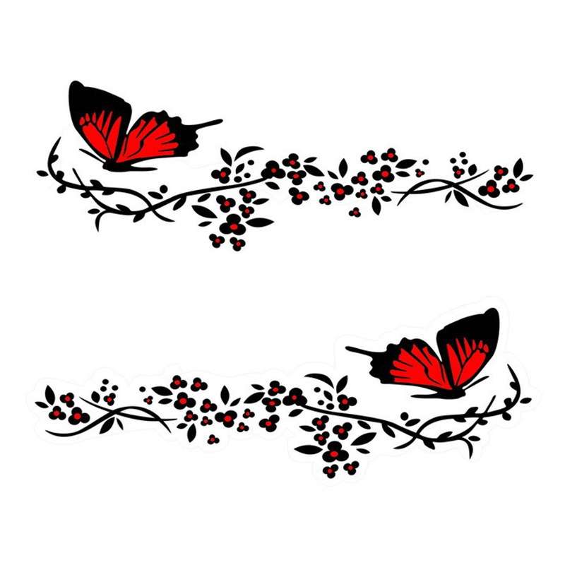 2 Pairs R729 Butterfly Flower Car Sticker Butterfly Love Flower Personality Engine Cover Body Decora
