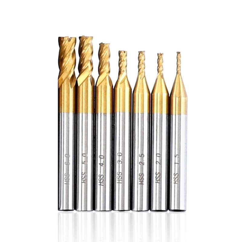 7 PCS/Set High-Speed Steel And Aluminum End Face Milling Cutter With Straight Shank Titanium-Plated
