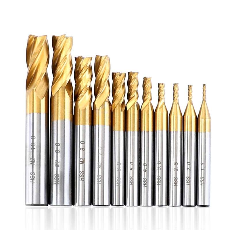 11 PCS/Set High-Speed Steel And Aluminum End Face Milling Cutter With Straight Shank Titanium-Plated