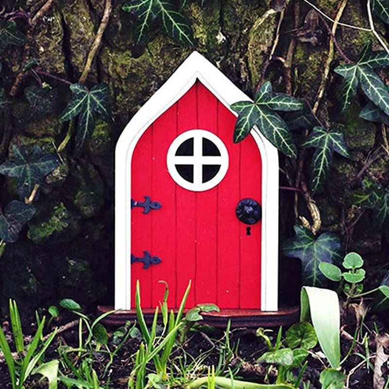 Courtyard Wooden Miniature Fairy Dwarf Door Tree Decoration(Oval Door (Blue))