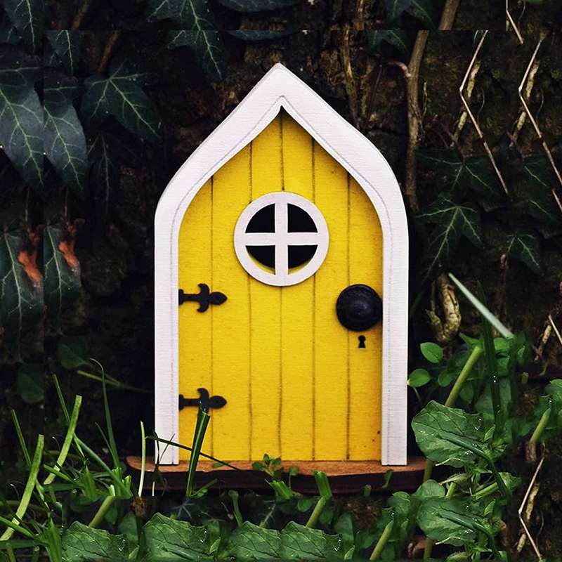 Courtyard Wooden Miniature Fairy Dwarf Door Tree Decoration(Oval Door (Blue))