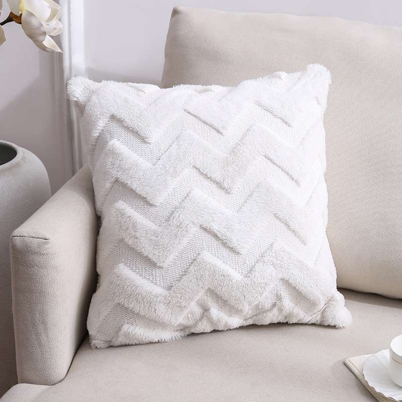 Double-Sided Plush Pillow Home Sofa Cushion Pillowcase, Size: 45x45cm Without Core(White Riling)