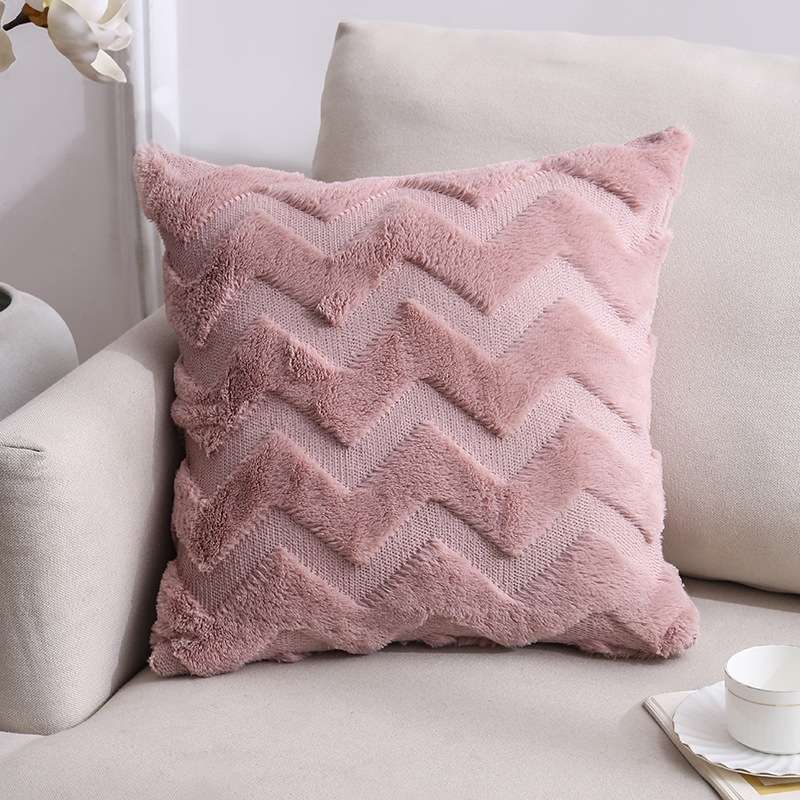 Double-Sided Plush Pillow Home Sofa Cushion Pillowcase, Size: 45x45cm Without Core(White Riling)