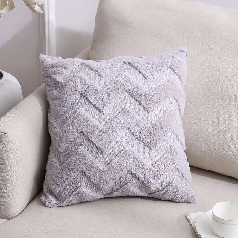 Double-Sided Plush Pillow Home Sofa Cushion Pillowcase, Size: 45x45cm Without Core(White Riling)