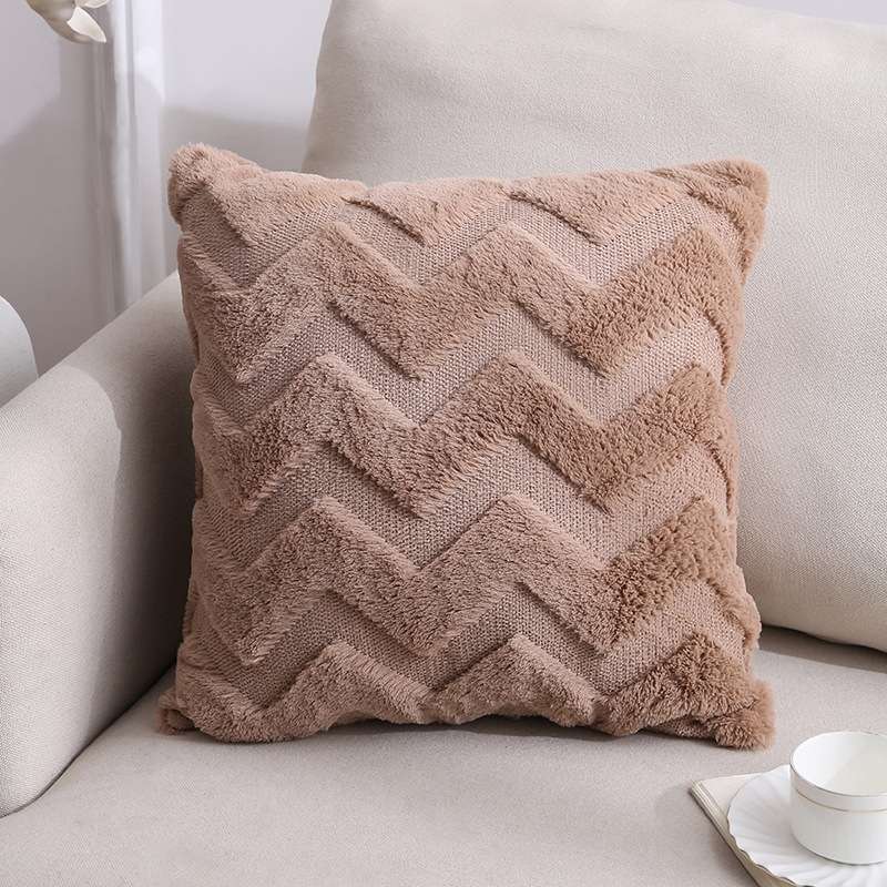 Double-Sided Plush Pillow Home Sofa Cushion Pillowcase, Size: 45x45cm Without Core(White Riling)