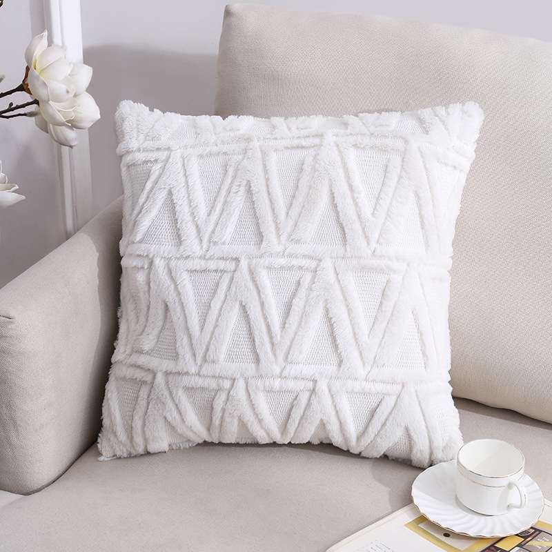 Double-Sided Plush Pillow Home Sofa Cushion Pillowcase, Size: 45x45cm Without Core(White Riling)
