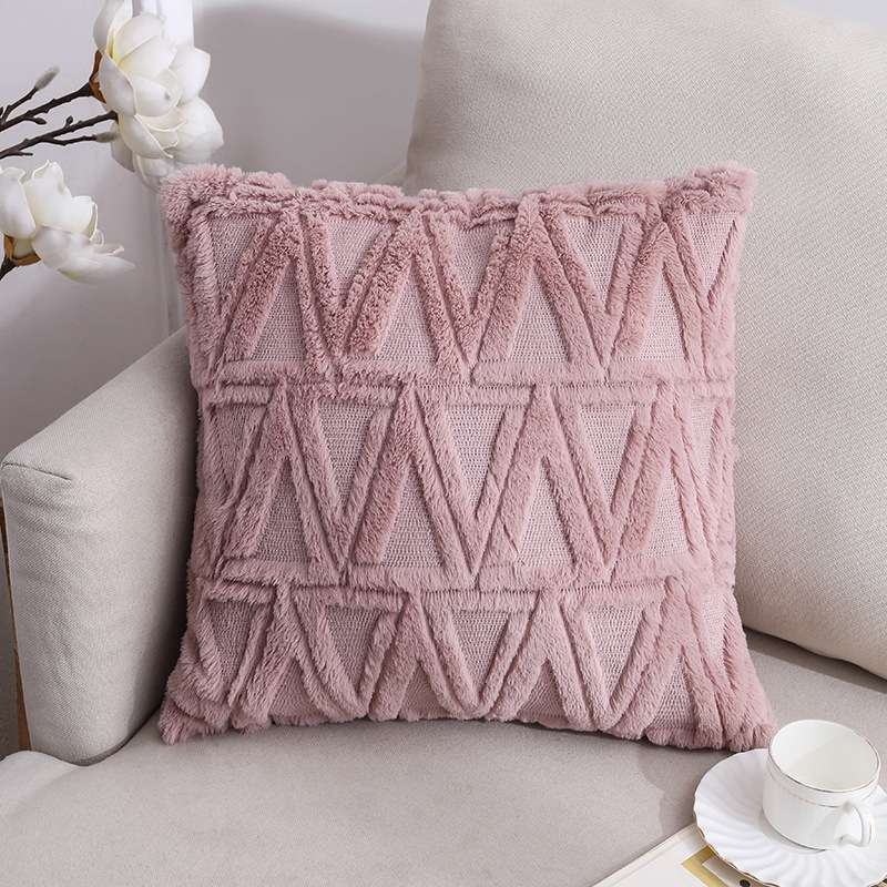 Double-Sided Plush Pillow Home Sofa Cushion Pillowcase, Size: 45x45cm Without Core(White Riling)