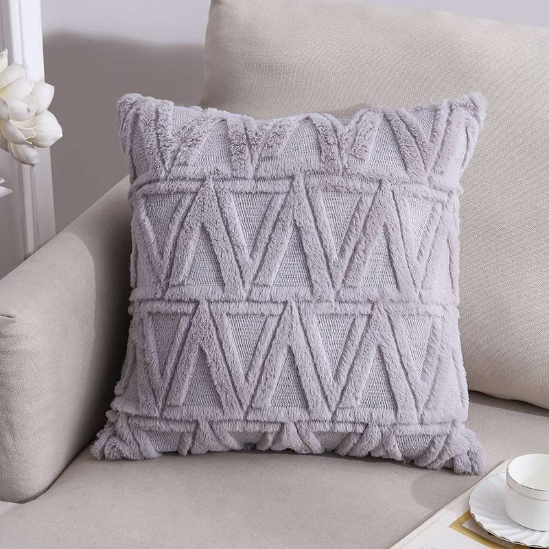 Double-Sided Plush Pillow Home Sofa Cushion Pillowcase, Size: 45x45cm Without Core(White Riling)