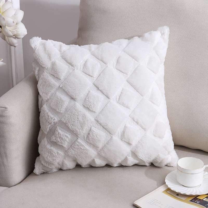 Double-Sided Plush Pillow Home Sofa Cushion Pillowcase, Size: 45x45cm Without Core(White Riling)