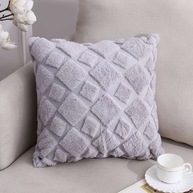 Double-Sided Plush Pillow Home Sofa Cushion Pillowcase, Size: 45x45cm Without Core(White Riling)