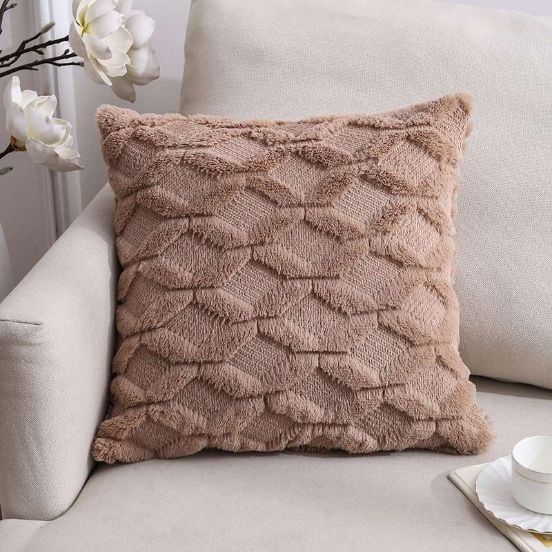 Double-Sided Plush Pillow Home Sofa Cushion Pillowcase, Size: 45x45cm Without Core(White Riling)