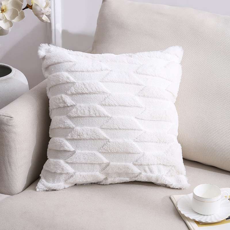 Double-Sided Plush Pillow Home Sofa Cushion Pillowcase, Size: 45x45cm Without Core(White Riling)