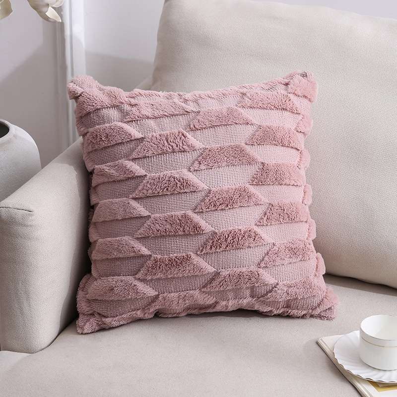 Double-Sided Plush Pillow Home Sofa Cushion Pillowcase, Size: 45x45cm Without Core(White Riling)
