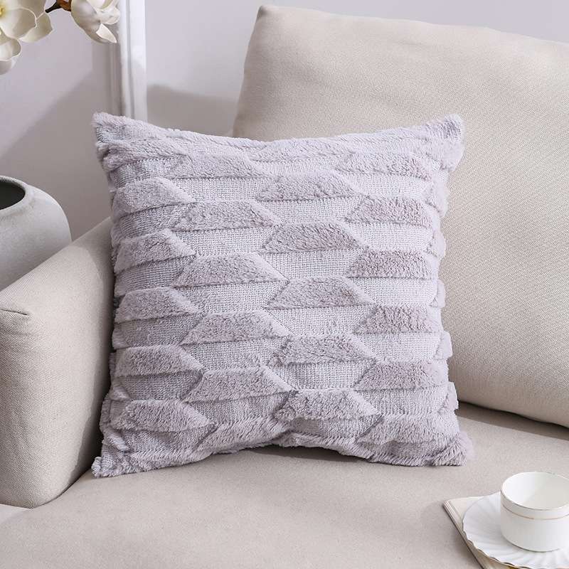 Double-Sided Plush Pillow Home Sofa Cushion Pillowcase, Size: 45x45cm Without Core(White Riling)