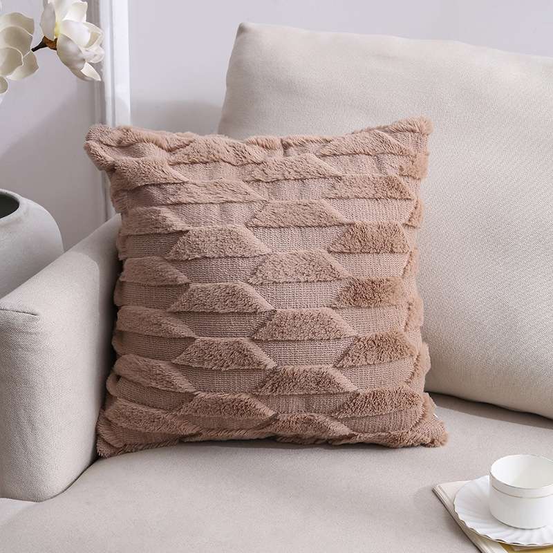 Double-Sided Plush Pillow Home Sofa Cushion Pillowcase, Size: 45x45cm Without Core(White Riling)