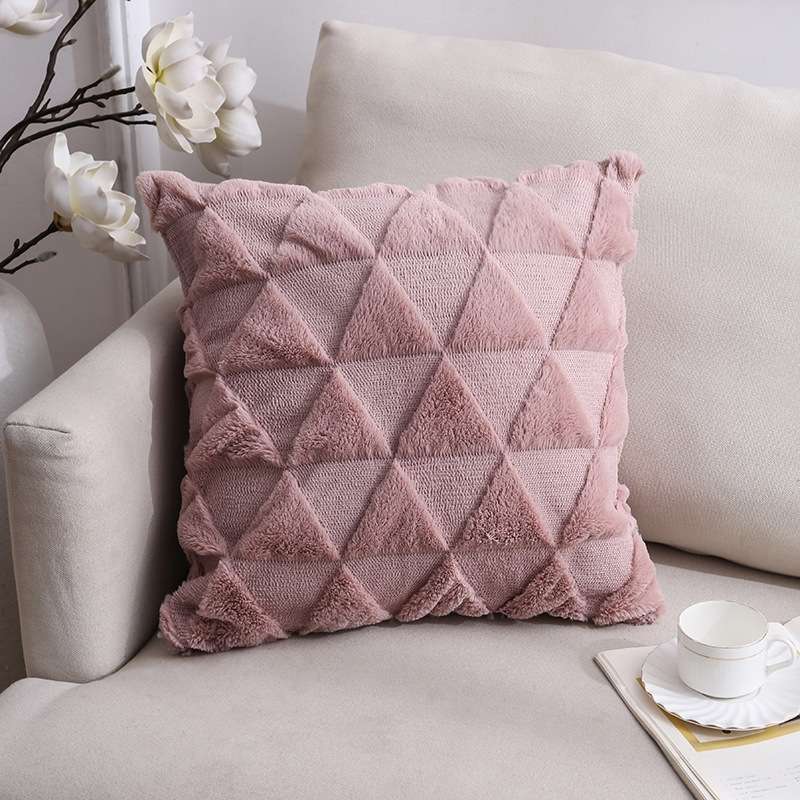 Double-Sided Plush Pillow Home Sofa Cushion Pillowcase, Size: 45x45cm Without Core(White Riling)