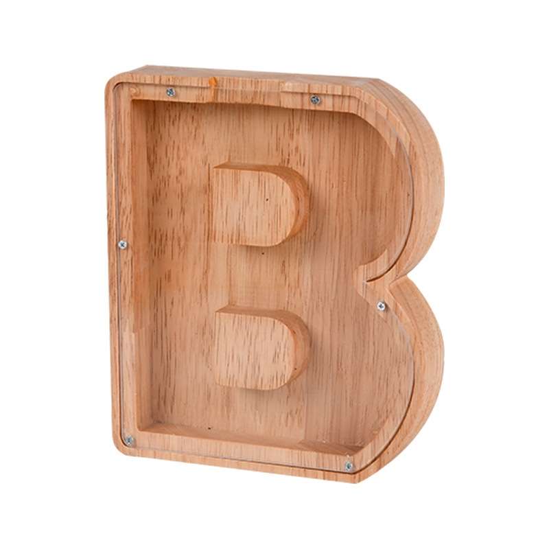 Wooden English Alphabet Piggy Bank Transparent Acrylic Piggy Bank(M)