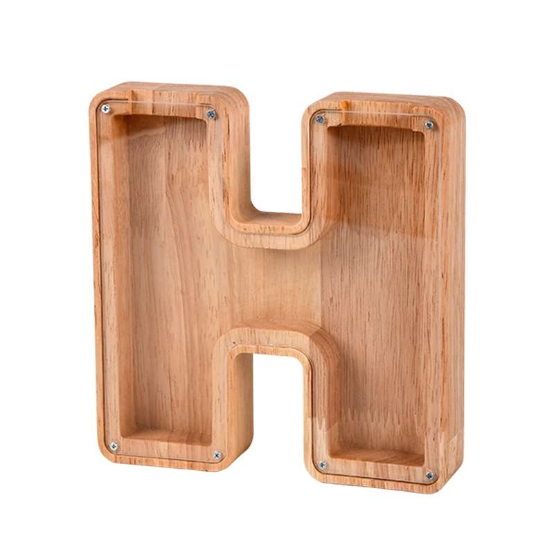 Wooden English Alphabet Piggy Bank Transparent Acrylic Piggy Bank(M)
