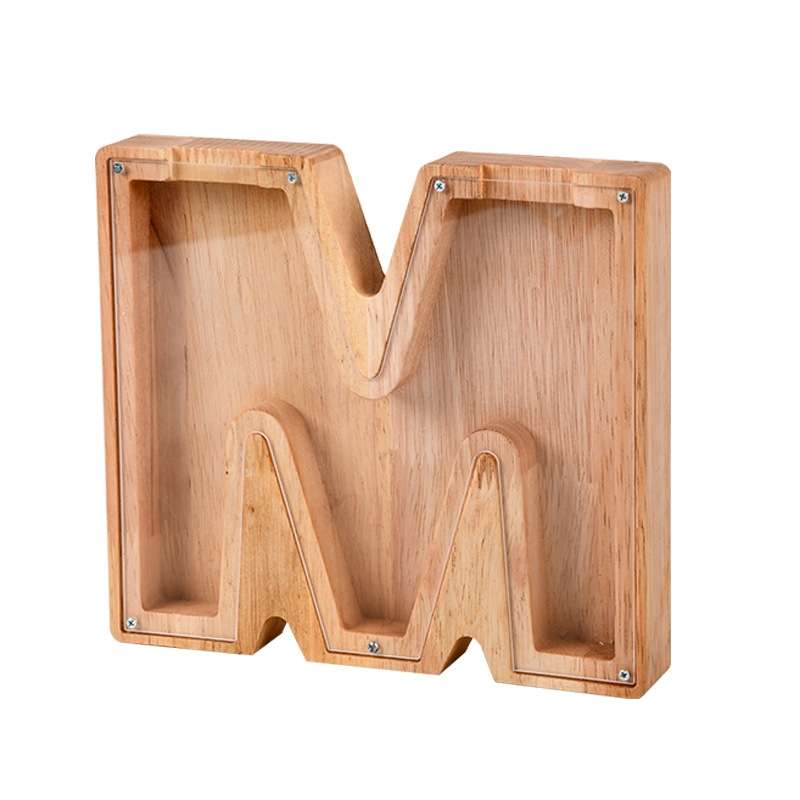 Wooden English Alphabet Piggy Bank Transparent Acrylic Piggy Bank(M)