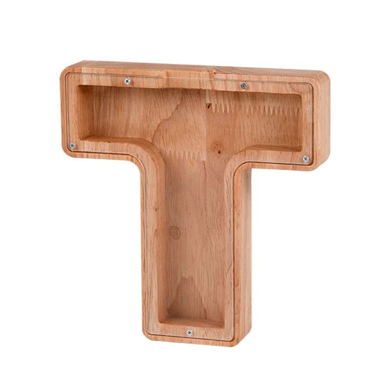 Wooden English Alphabet Piggy Bank Transparent Acrylic Piggy Bank(M)