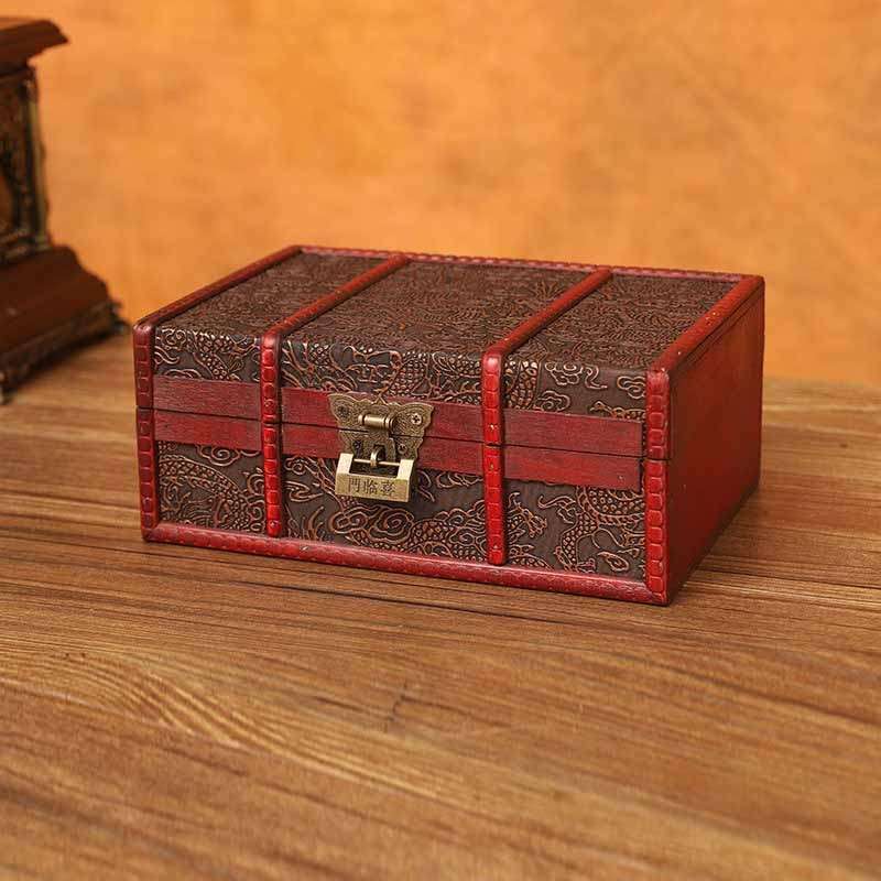 Desktop Book Finishing Retro Box Wooden Jewelry Storage Box With Lock, Size: 23cmx16cmx9.5cm(Chinese