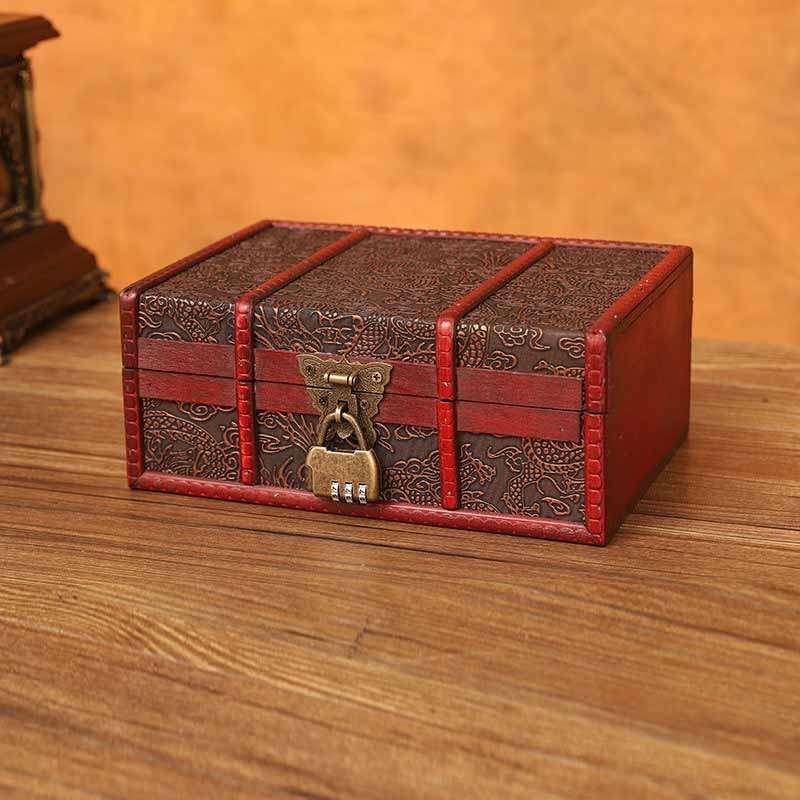 Desktop Book Finishing Retro Box Wooden Jewelry Storage Box With Lock, Size: 23cmx16cmx9.5cm(Chinese