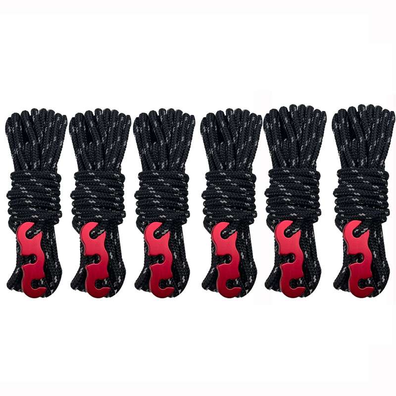 4m x 6 Rolls Outdoor Camping Tent Canopy Wind Rope Luminous Multi-Function Wind Rope Buckle Tent Fix