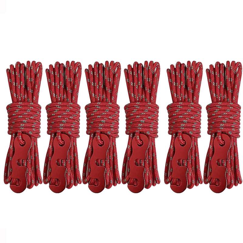 4m x 6 Rolls Outdoor Camping Tent Canopy Wind Rope Luminous Multi-Function Wind Rope Buckle Tent Fix