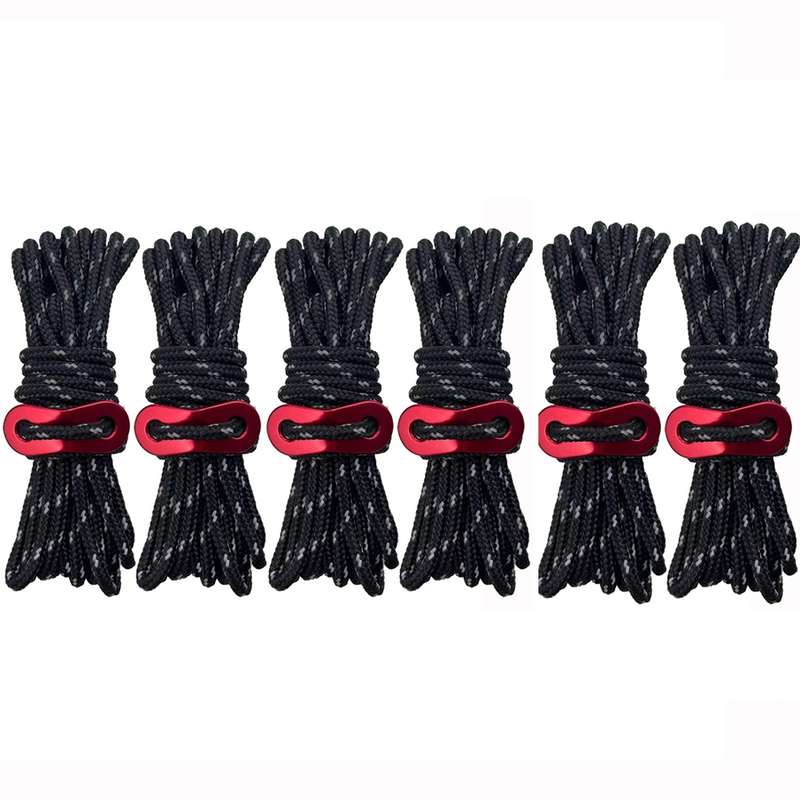 4m x 6 Rolls Outdoor Camping Tent Canopy Wind Rope Luminous Multi-Function Wind Rope Buckle Tent Fix