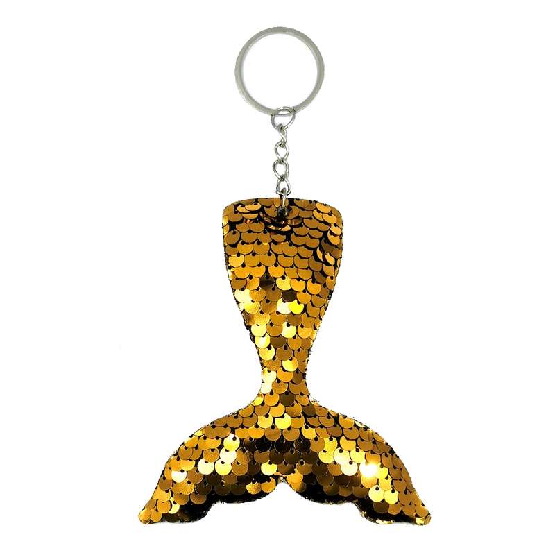 10 PCS Reflective Mermaid Keychain Sequins Mermaid Tail Accessories Car Luggage Pendant(Gold)