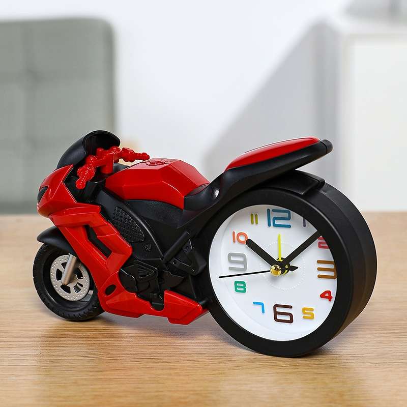 Motorcycle Alarm Clock Ornaments Creative Child Gift Clock(Blue Motorcycle Racing)
