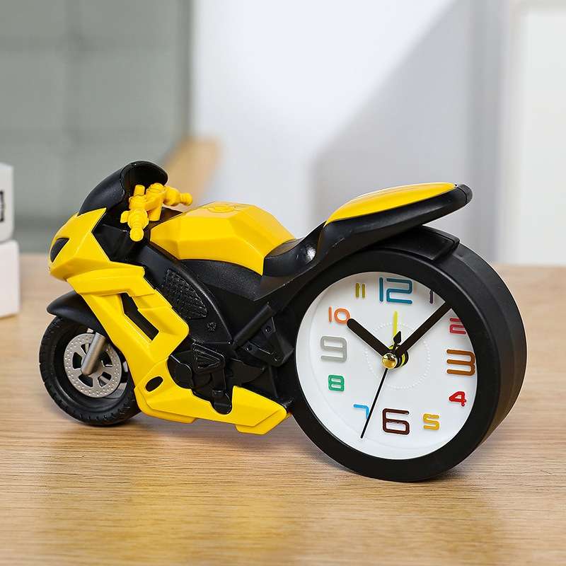 Motorcycle Alarm Clock Ornaments Creative Child Gift Clock(Blue Motorcycle Racing)