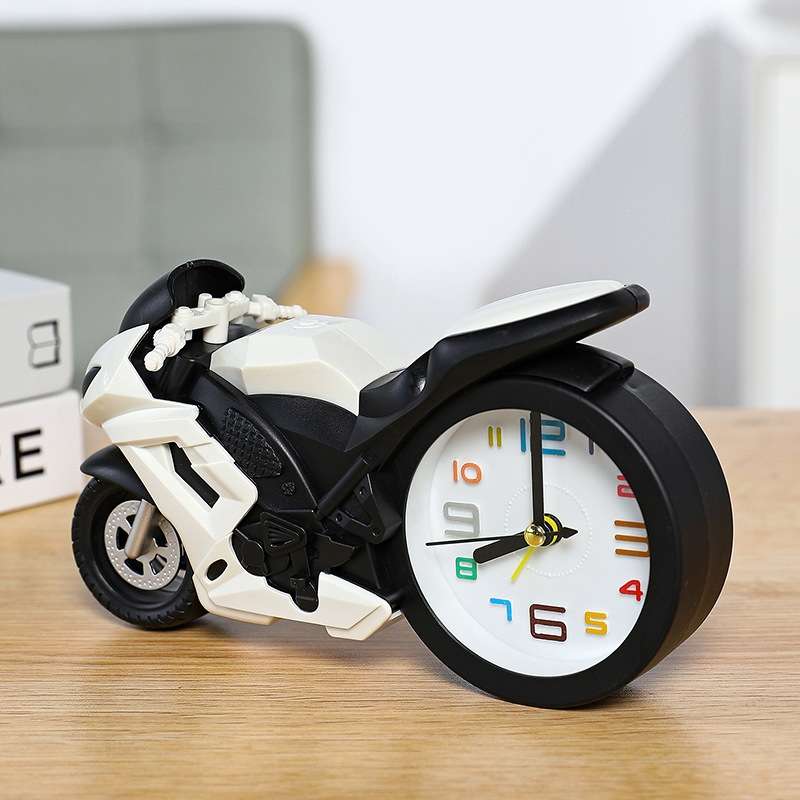 Motorcycle Alarm Clock Ornaments Creative Child Gift Clock(Blue Motorcycle Racing)