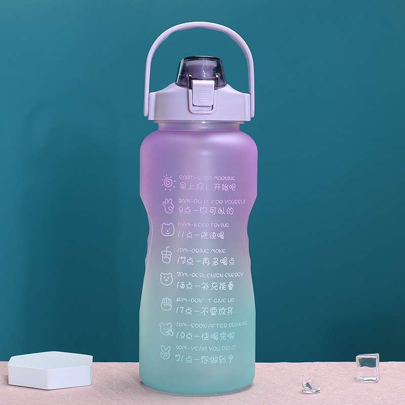 2L Large-Capacity Sports Water Cup Outdoor Drop-Proof Portable Straw Water Bottle(Blue Purple Gradie