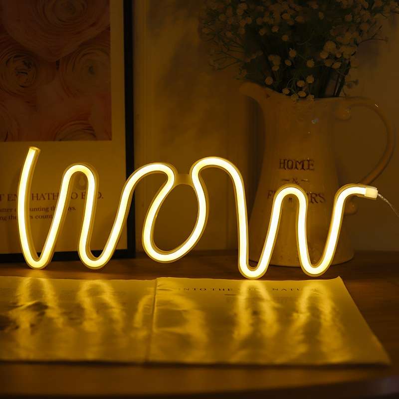 WOW Shape LED Neon Light Wall Hanging Bar Atmosphere Lights(Pink Light)