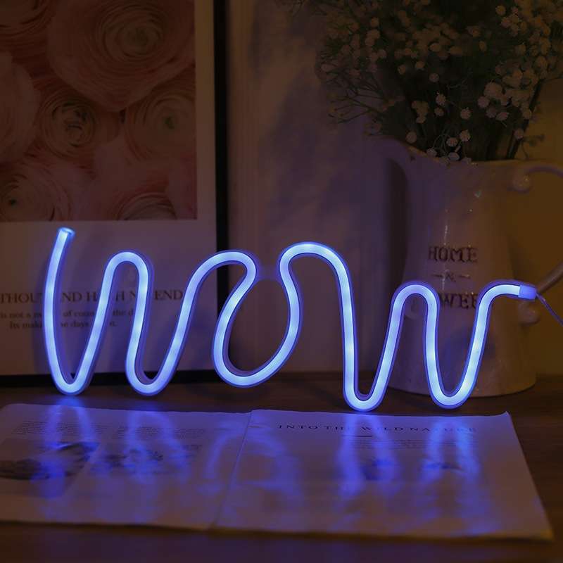 WOW Shape LED Neon Light Wall Hanging Bar Atmosphere Lights(Pink Light)