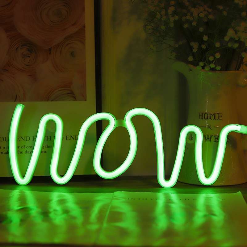 WOW Shape LED Neon Light Wall Hanging Bar Atmosphere Lights(Pink Light)