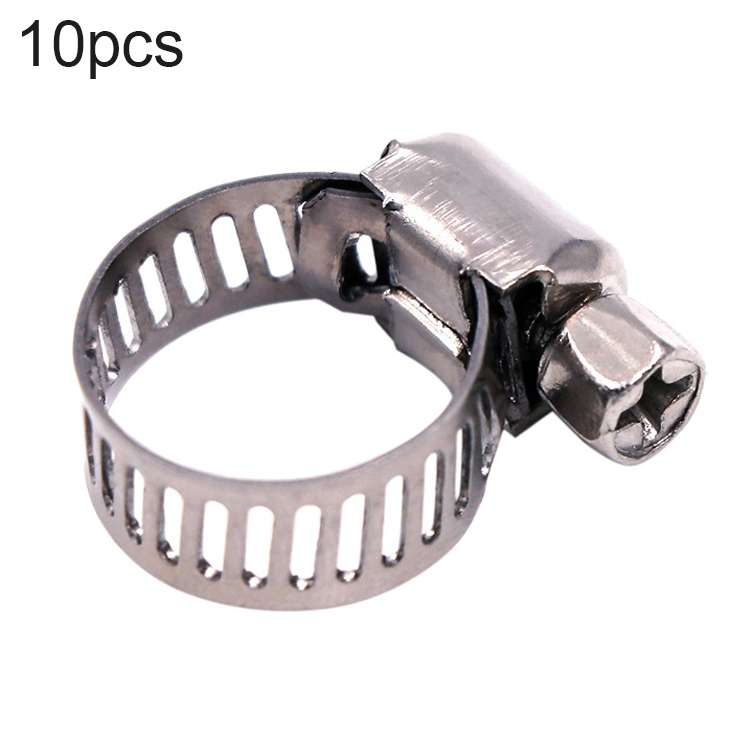 10pcs Stainless Steel Water Pipe Hose Clamp(Silver)