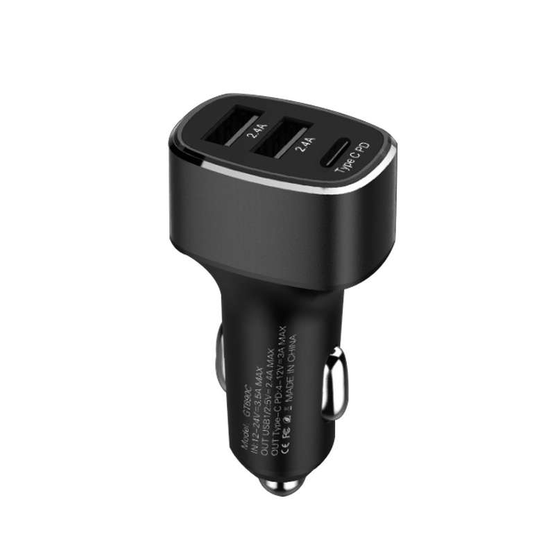QIAKEY GT690C Dual USB + USB-C / Type-C Aluminum Alloy Three-Hole Car Charger(Black)