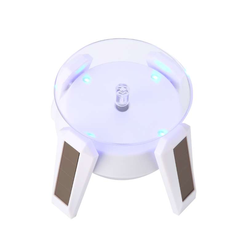 High-Footed UFO Solar 9cm 360 Rotating Display Stand Props Turntable(Silver Blue Light)
