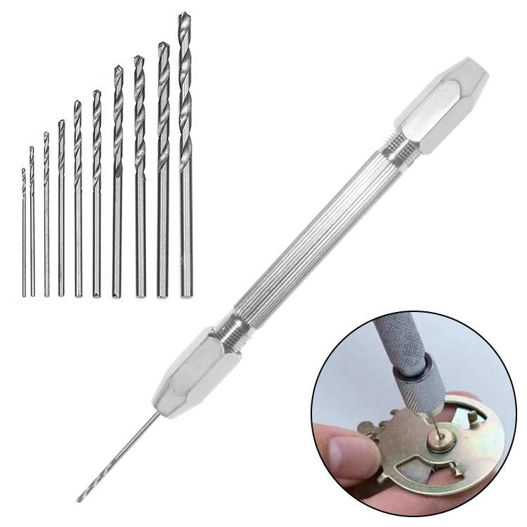 Double-ended Steel Pick + 10 Drills Aluminum Slloy Hand Drill Punch