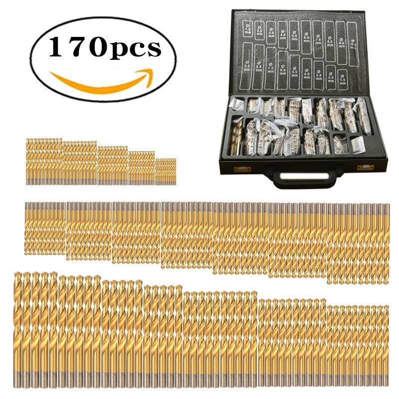 170 PCS / Set 1-10mm High-Speed Steel Metal Open Hole Straight Shank Twist Drill Bit(Black Box)